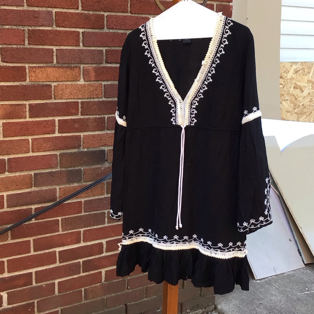 Moda International Black Dress with Cream Embroidery